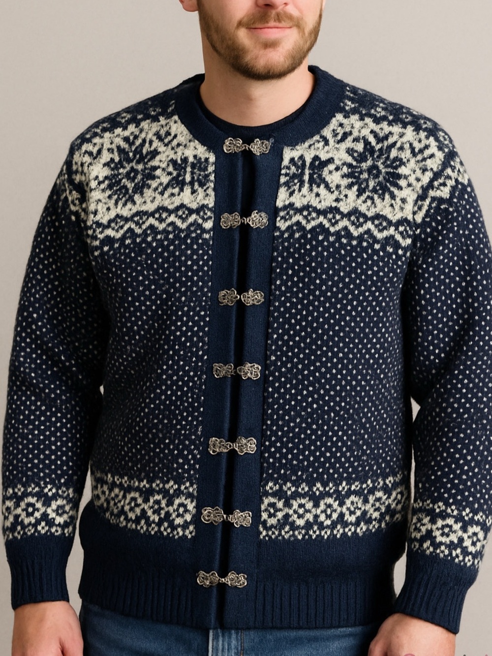 DALE OF NORWAY vintage 100% wool Nordic fair isle clasp front cardigan sweaterXL